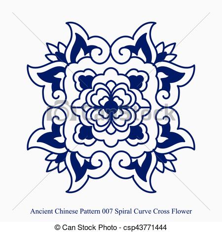 450x470 Ancient Chinese Pattern Of Spiral Curve Cross Flower Eps Vector