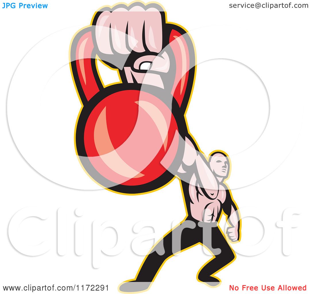 1080x1024 Clipart Of A Muscular Man Holding Out A Kettlebell