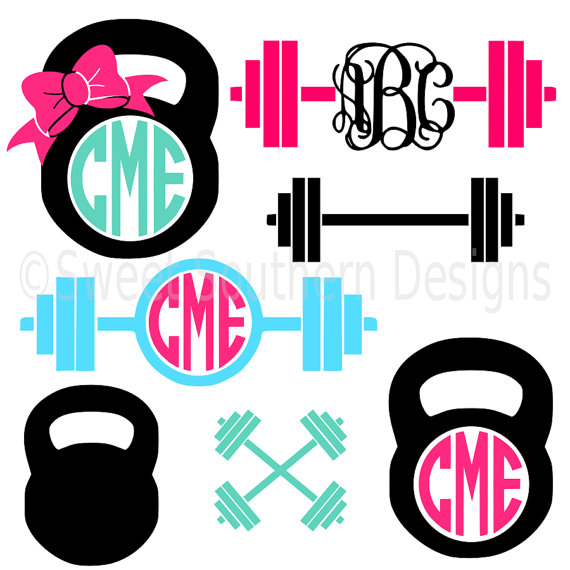 570x570 Monogram Barbell Kettle Bell Cross Crossfit Weights Svg