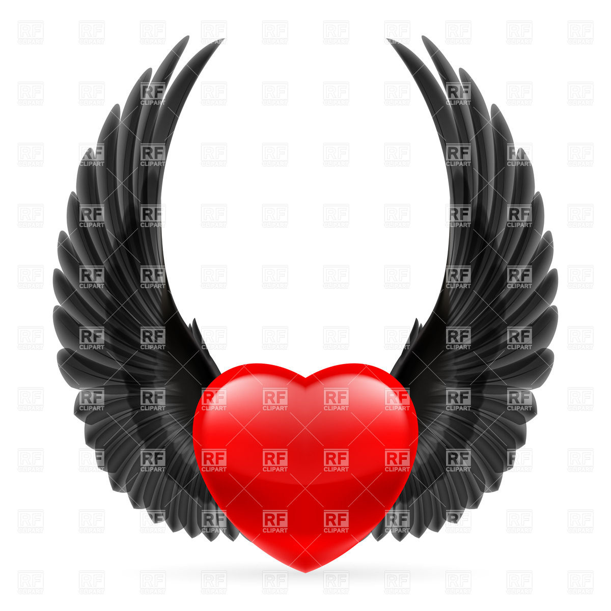 1200x1200 Red Heart With Black Crow Wings Up Royalty Free Vector Clip Art