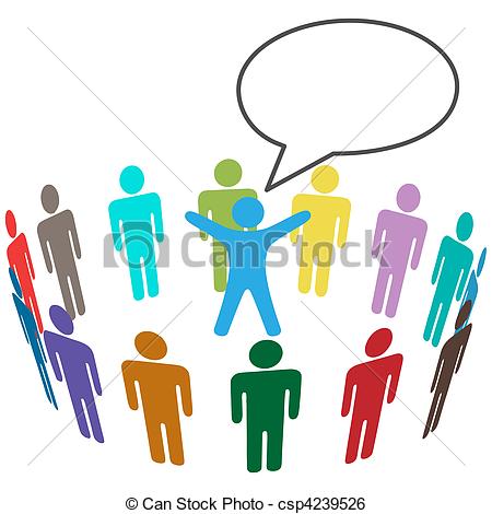 450x470 Colorful People Audience Hear Leader Announcement. Group