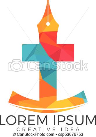 330x470 Christian Church Vector Logo Design. Crucifixion And Pen Nib