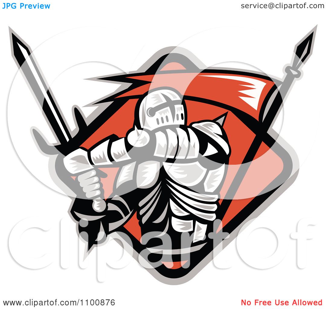 1080x1024 Clipart Retro Crusader Knight With Swordnd Red Flag In