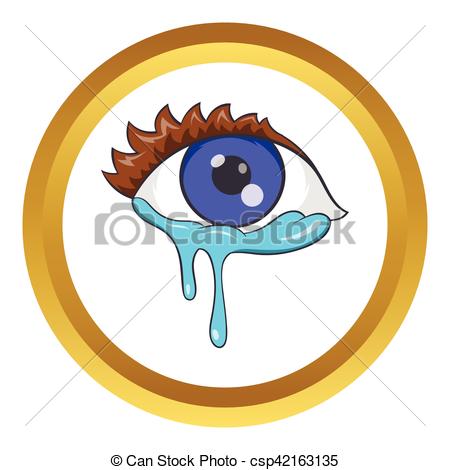 450x470 Crying Eyes Vector Icon In Golden Circle, Cartoon Style Vectors