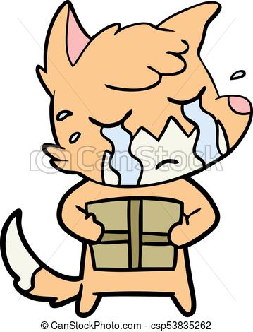 359x470 Crying Fox Cartoon With Parcel Clip Art Vector