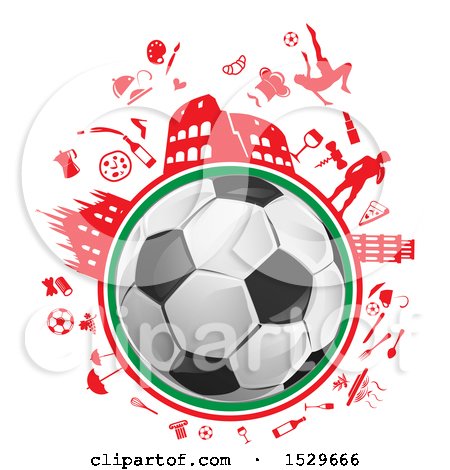 450x470 Clipart Of A Soccer Ball And Italian Culture Travel Icons