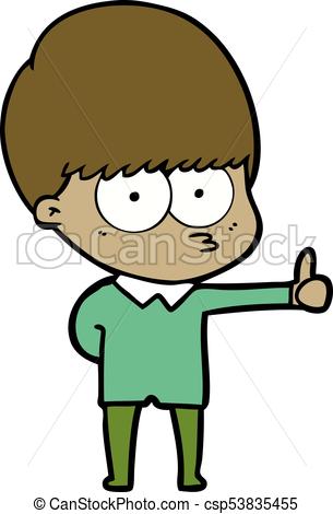 305x470 Curious Cartoon Boy Giving Thumbs Up Sign Clipart Vector
