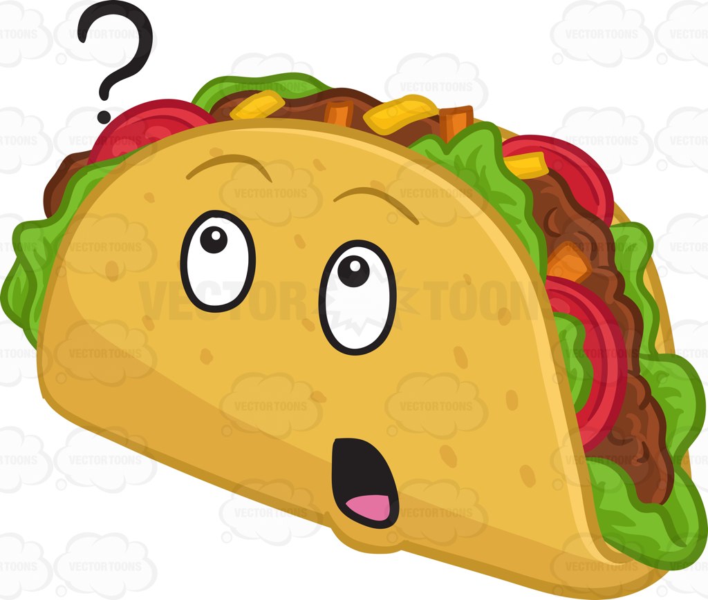 1024x869 A Curious Hard Shell Taco Snack Cartoon Clipart Vector Toons