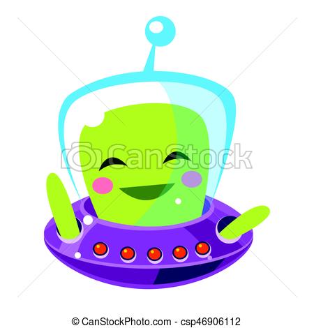 450x470 Funny Smiley Alien, Cute Cartoon Monster. Colorful Vector