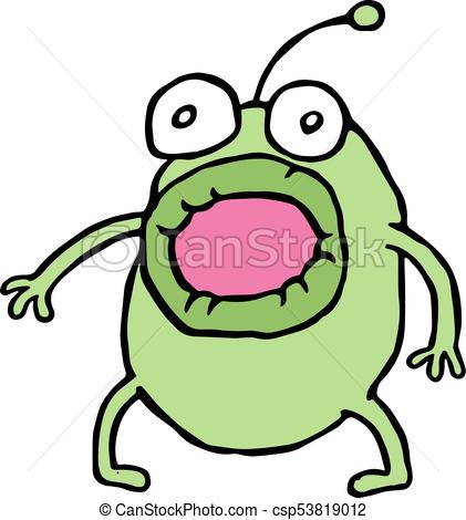 421x470 Amazed Green Alien Opened His Mouth. Fright And Fear. Cute