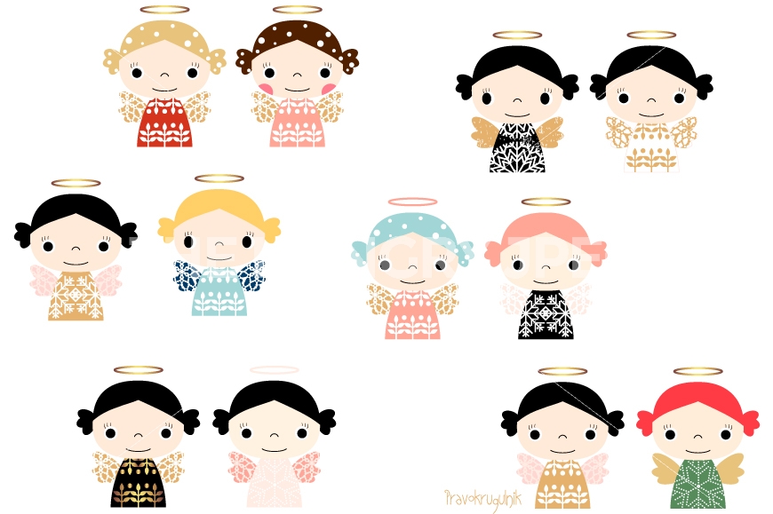 870x579 Kawaii Christmas Angels Clipart Set, Cute Angel Toy Ornaments