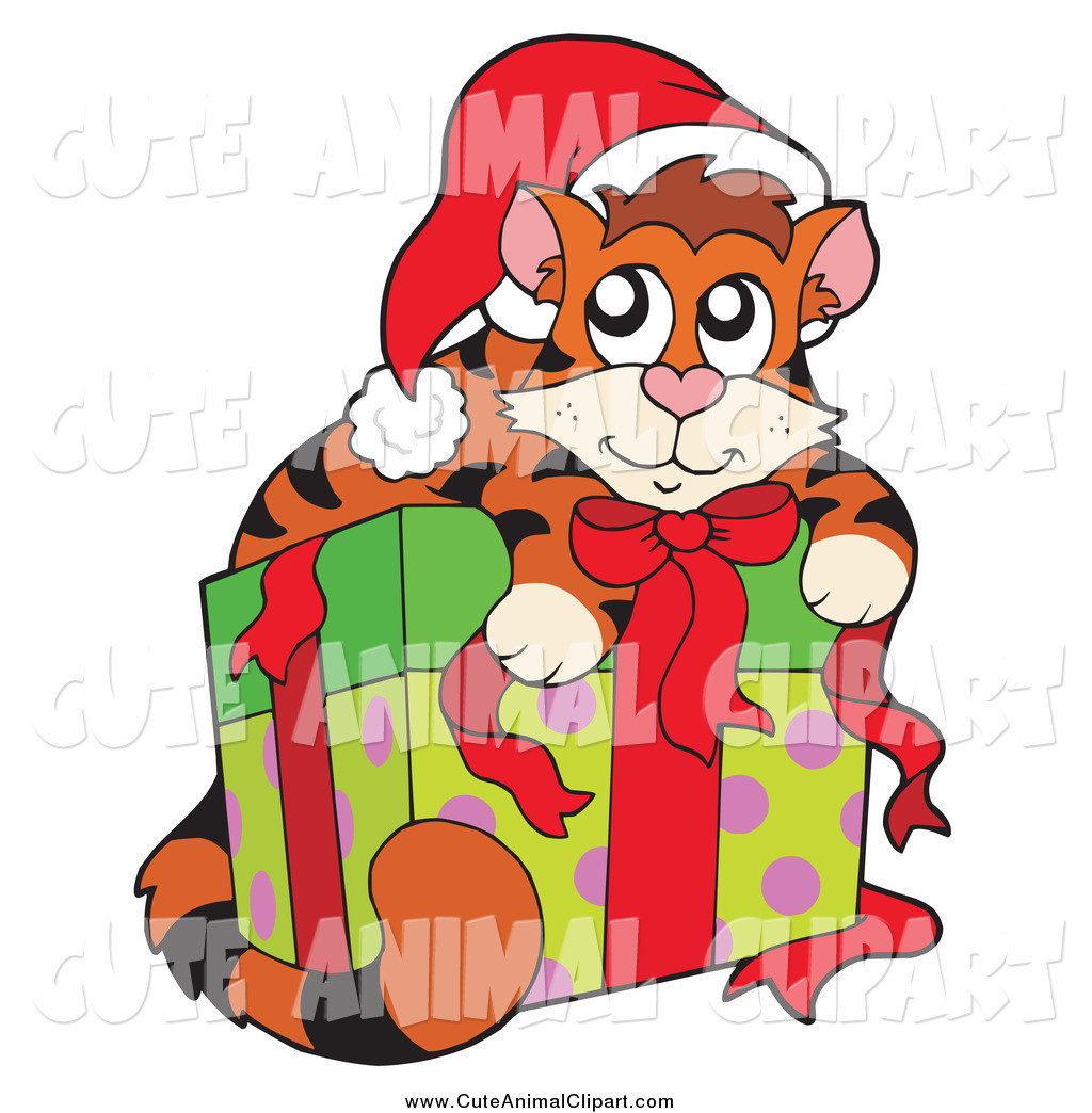 1024x1044 Vector Clip Art Of A Cute Christmas Cat Resting On Present By