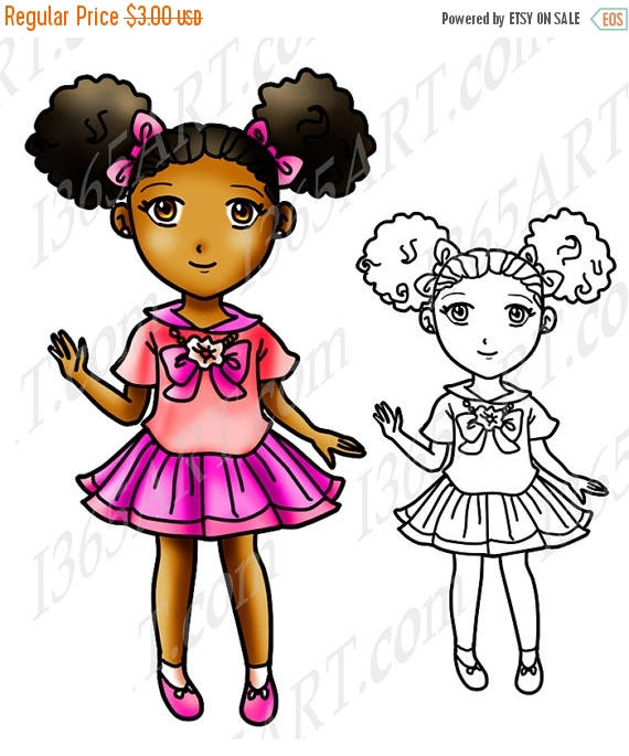 570x685 50% Off African American Girl Clipart, Black Girl, Afro Puffs