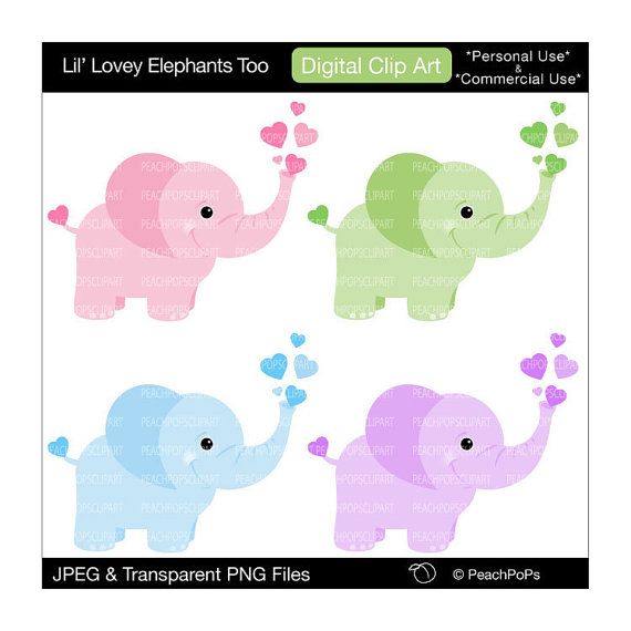 570x570 Cute Elephant Clip Art Digital Clipart By Peachpopsclipart On Etsy