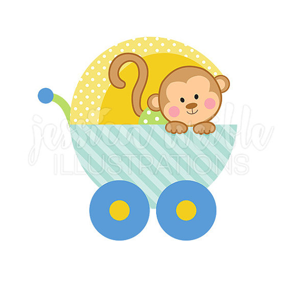 570x570 Baby Monkey Clipart Ba Boy Monkey Carriage Cute Digital Clipart