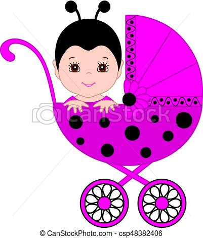 401x470 Vector Cute Baby Girl In Ladybug Costume Sitting In The Vector