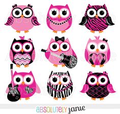 236x223 Girly Navy Pink Owls Digital Clipart