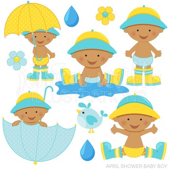 350x350 Dark April Shower Baby Boy Cute Digital Clipart, Baby Boy Umbrella