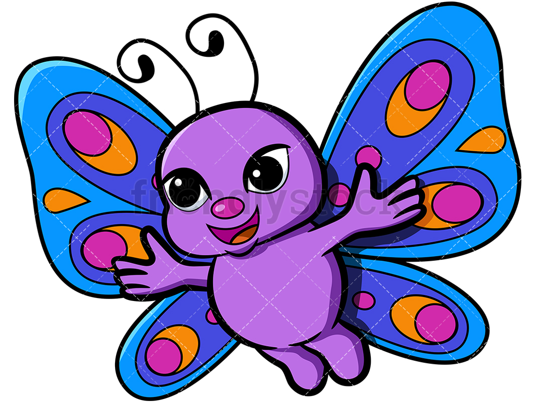 1067x800 Cute Butterfly With Open Arms Cartoon Vector Clipart