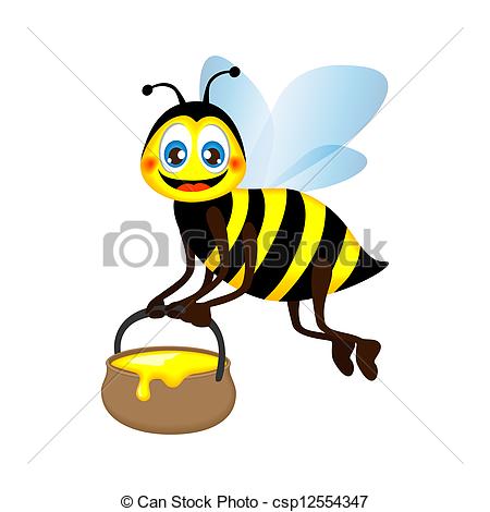 450x470 Cute Bright Funny Bee Carrying A Jar Of Honey, Vector Eps