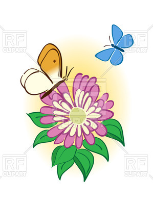 299x400 Cute Pink Flower With Butterflies Royalty Free Vector Clip Art