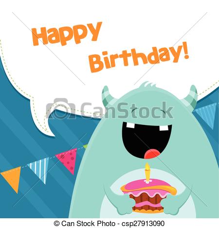 450x469 Cute Little Monster With Cake. Eps Vectors