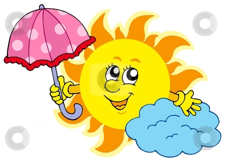 450x323 Cute Cartoon Sun With Umbrella Stock Vector