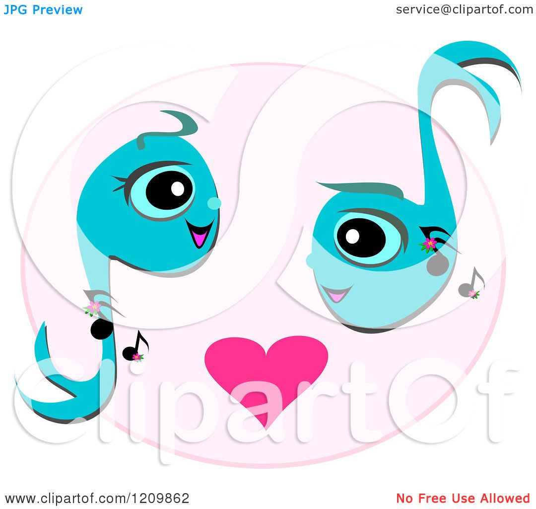 1080x1024 Cartoon Of A Cute Music Note Couple Over A Pink Heart