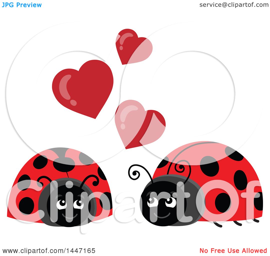 1080x1024 Clipart Of A Cute Ladybug Couple Under Valentine Love Hearts