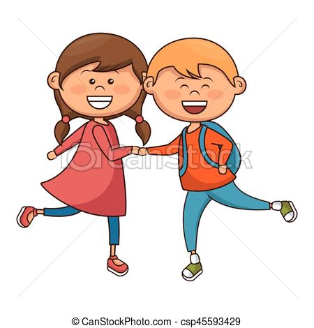 450x470 Cute Little Couple Kids Characters Vector Illustration Vector