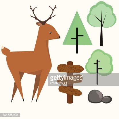 414x414 Cute Deer And Small Forest Set Premium Clipart