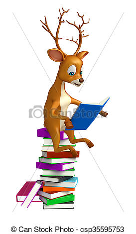 273x470 Cute Deer Cartoon Character With Book Stack. 3d Rendered
