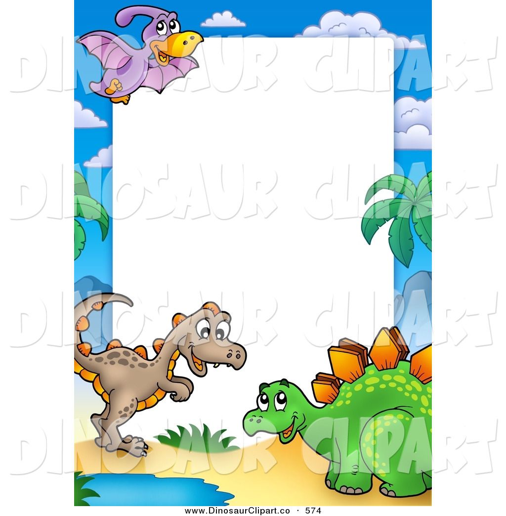 1024x1044 Vector Clip Art Of A Pretty Border Of Three Cute Dinosaurs Around