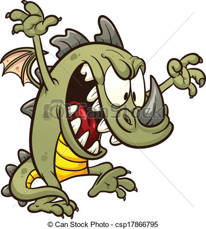 424x470 Cute Dragon. Cute Cartoon Dragon Wreaking Havoc. Vector Clip