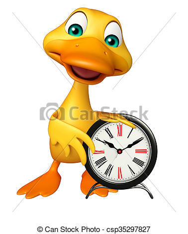 378x470 Cute Duck Cartoon Character With Clock 3d Rendered Clip Art