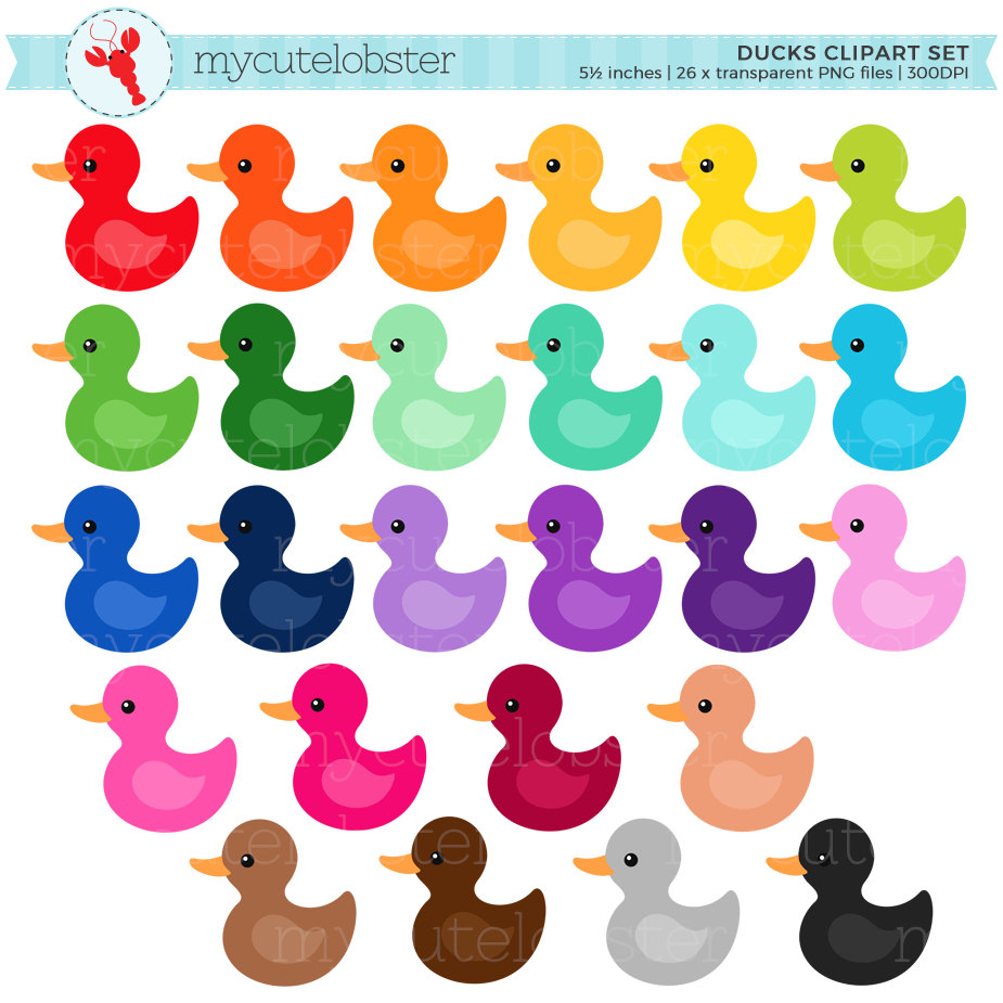 925x925 Rainbow Ducks Clipart Set