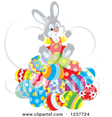 450x470 Clipart Of A Cute Gray Easter Bunny Sitting On A Pile Of Eggs