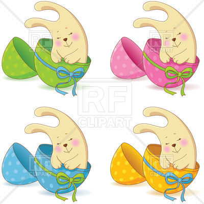 400x400 Cute Easter Baby Bunny In The Half Of An Egg Royalty Free Vector