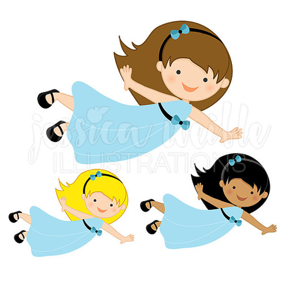 570x570 Flying Girl In Blue Dress Cute Digital Clipart, Cute Flying Girl