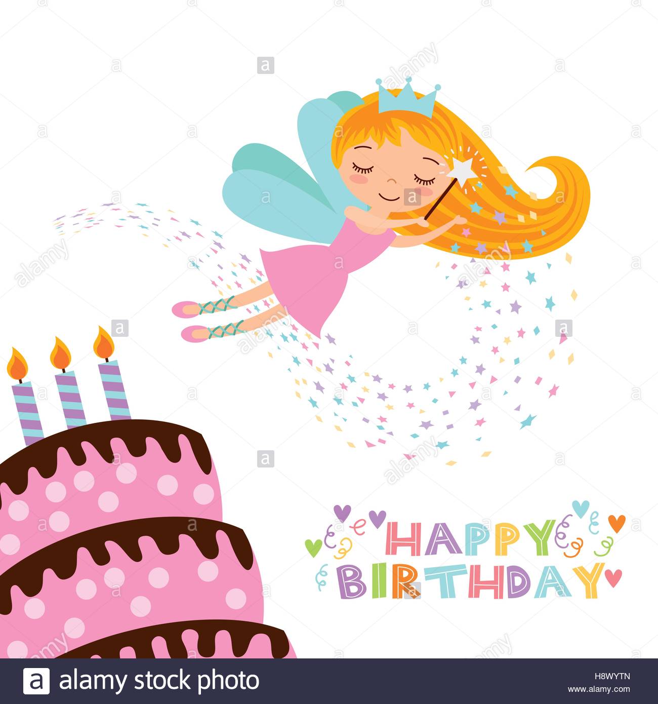1300x1390 Happy Birthday Card With Cute Fairy Girl And Cake With Candles