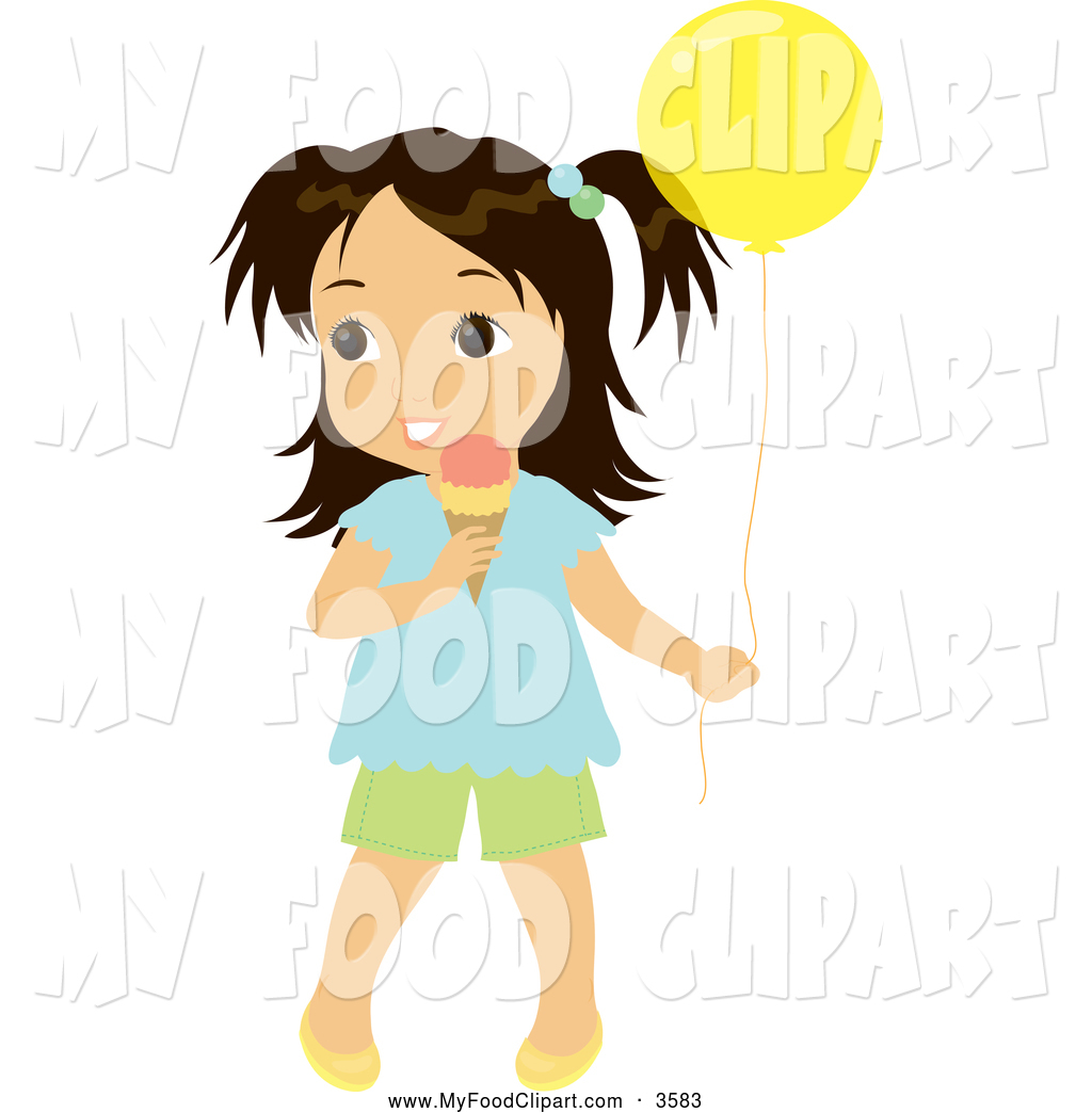 1024x1044 Food Clip Art Of A Cute Brunette Girl Holding A Balloon And Eating