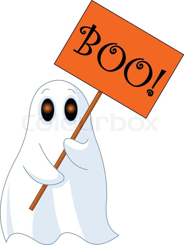 601x800 Illustration Of Very Cute Ghost With Sign Stock Vector