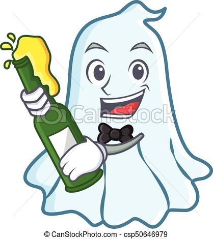418x470 With Beer Cute Ghost Character Cartoon Vector Illustration Vectors