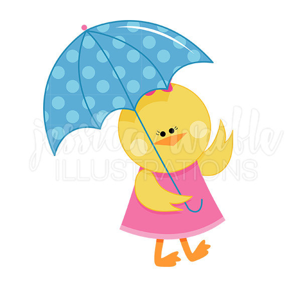600x600 Chick With Umbrella Cute Digital Clipart Spring Rainy Day