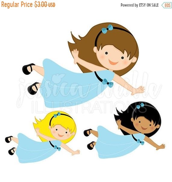 570x604 On Sale Flying Girl In Blue Dress Cute Digital Clipart, Cute