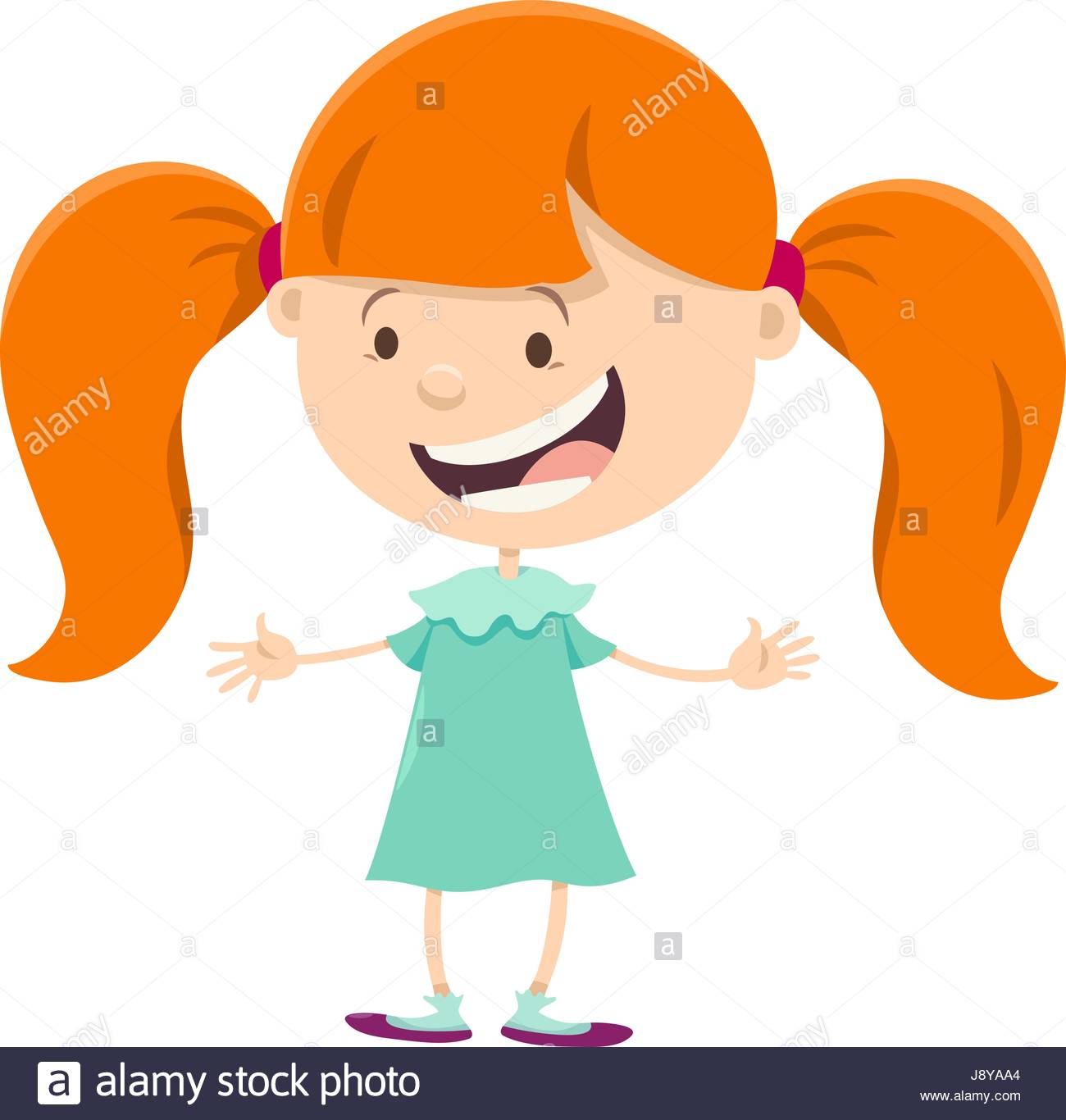 1300x1366 Cartoon Illustration Of Cute Girl With Pigtails Stock Vector Art