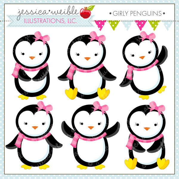 600x600 Girly Penguins Cute Digital Clipart Commercial Use Ok