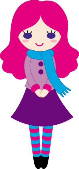 258x550 Clip Art Of A Cute Pink Haired Girl Wearing A Skirt, Stockings