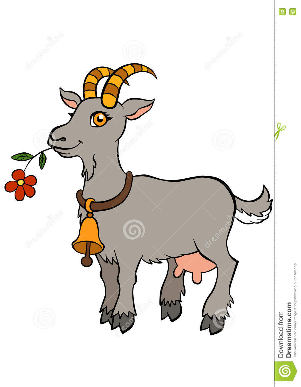 1009x1300 Cartoon Farm Animals Kids Cute Goat Stands Holds Flower Mouth