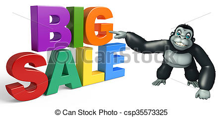 450x236 Cute Gorilla Cartoon Character With Big Sale. 3d Rendered Clip